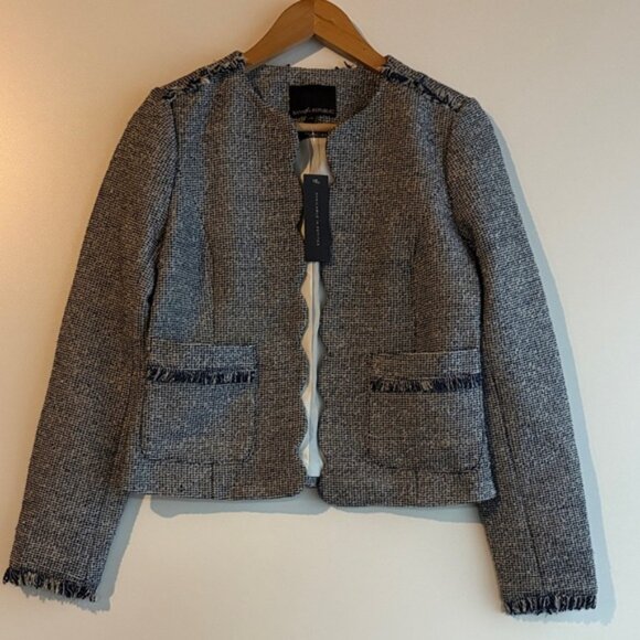 Banana Republic Open Front Scalloped Tweed Blazer Navy NWT - Picture 2 of 8